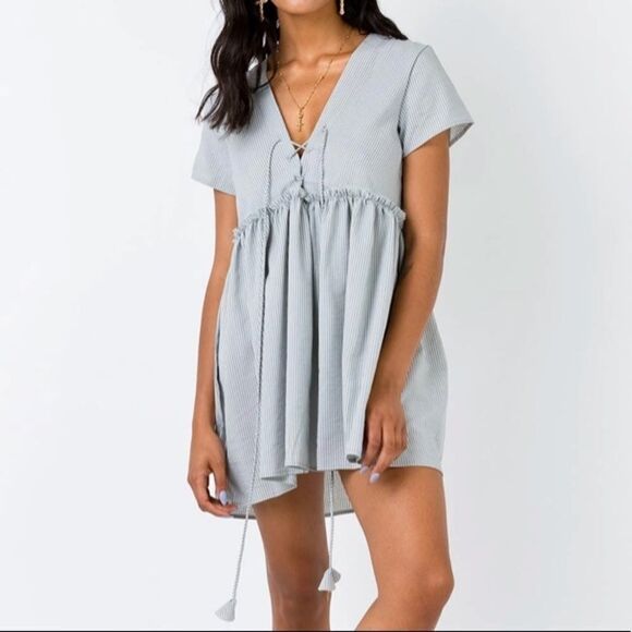 Hazel Pin Striped Tie Front Babydoll Dress - Picture 1 of 7